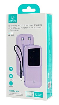 USAMS power bank US-CD212 με καλώδια, 4x έξοδοι, 20000mAh, 20W, μωβ 20KCD21203