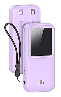 USAMS power bank US-CD212 με καλώδια, 4x έξοδοι, 20000mAh, 20W, μωβ 20KCD21203