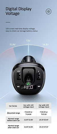 USAMS FM transmitter με οθόνη US-CC115, 2x USB, SD card, 3.4A, μαύρο CC115GC01