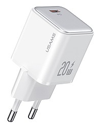 USAMS φορτιστής τοίχου US-CC183, USB-C θύρα εξόδου, 20W PD, λευκός CC183TC02