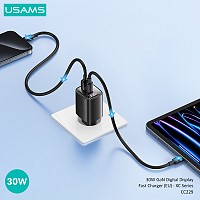 USAMS φορτιστής τοίχου US-CC229, USB & USB-C, 30W, GaN, μαύρος CC229TC01