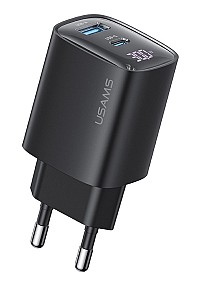 USAMS φορτιστής τοίχου US-CC229, USB & USB-C, 30W, GaN, μαύρος CC229TC01