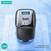 USAMS φορτιστής τοίχου US-CC229, USB & USB-C, 30W, GaN, λευκός CC229TC02