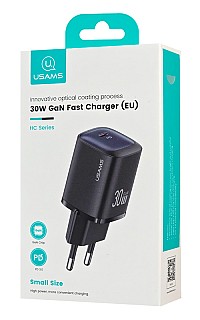 USAMS φορτιστής τοίχου US-CC251, USB-C, 30W, GaN, μαύρος CC251TC01