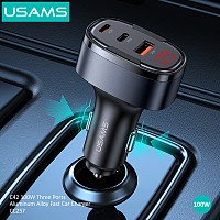 USAMS φορτιστής αυτοκινήτου US-CC257, USB/USB-C/Lightning, 100W, γκρι CC257CC01