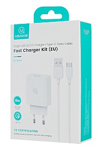 USAMS φορτιστής τοίχου SCXLTZ02 με καλώδιο USB-C, USB, 18W, λευκός SCXLTZ02