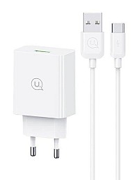 USAMS φορτιστής τοίχου SCXLTZ02 με καλώδιο USB-C, USB, 18W, λευκός SCXLTZ02