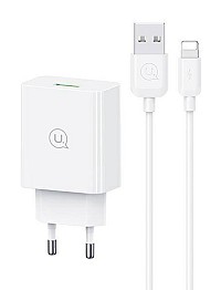 USAMS φορτιστής τοίχου SCXLTZ03 με καλώδιο Lightning, USB, 18W, λευκός SCXLTZ03