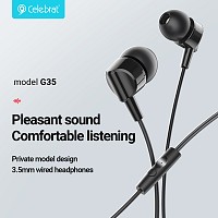 CELEBRAT earphones με μικρόφωνο G35, 3.5mm σύνδεση, 10mm, 1.2m, λευκά G35-WH