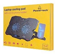 POWERTECH βάση & ψύξη laptop PT-1346, έως 15.6, 2x 125mm LED fan, μαύρη PT-1346