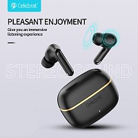 CELEBRAT earphones με θήκη φόρτισης WD03, True Wireless, 13mm, 30/300mAh, μαύρα WD03-BK