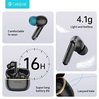 CELEBRAT earphones με θήκη φόρτισης WD03, True Wireless, 13mm, 30/300mAh, μαύρα WD03-BK