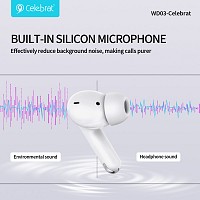 CELEBRAT earphones με θήκη φόρτισης WD03, True Wireless, 13mm, 30/300mAh, λευκά WD03-WH