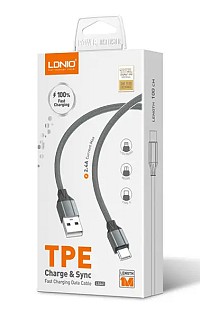 LDNIO καλώδιο Lightning σε USB LS441, 12W, 1m, γκρι 5210131073476