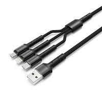 LDNIO καλώδιο USB σε USB-C/Lightning/Micro USB LC93, 3.4A, 1.2m, γκρι 6933138640937