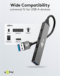 GOOBAY USB hub 74456, 4x θυρών, USB 3.2, 5Gbps, USB σύνδεση, γκρι 74456