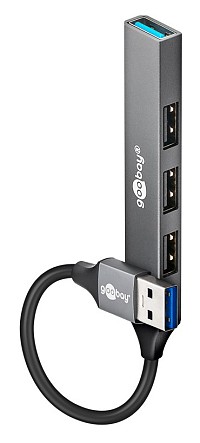 GOOBAY USB hub 74456, 4x θυρών, USB 3.2, 5Gbps, USB σύνδεση, γκρι 74456