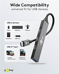 GOOBAY USB hub 74457, 4x θυρών, USB 3.2, 5Gbps, USB-C σύνδεση, γκρι 74457