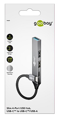 GOOBAY USB hub 74459, 4x θυρών, USB 3.2, 5Gbps, USB-C σύνδεση, γκρι 74459