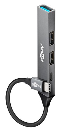 GOOBAY USB hub 74459, 4x θυρών, USB 3.2, 5Gbps, USB-C σύνδεση, γκρι 74459