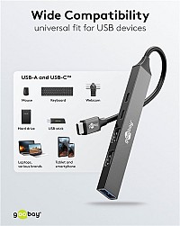 GOOBAY USB hub 74460, 5x θυρών, USB 3.2, 5Gbps, 100W, USB-C σύνδεση, γκρι 74460