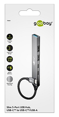 GOOBAY USB hub 74460, 5x θυρών, USB 3.2, 5Gbps, 100W, USB-C σύνδεση, γκρι 74460