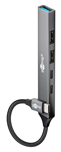 GOOBAY USB hub 74460, 5x θυρών, USB 3.2, 5Gbps, 100W, USB-C σύνδεση, γκρι 74460