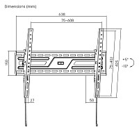 POWERTECH επιτοίχια βάση PT-1370 για τηλεόραση 37-86, έως 75kg, ρυθμιζόμενη κλίση PT-1370