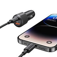 USAMS φορτιστής αυτοκινήτου CC283, USB & USB-C, 60W, μαύρος CC283CC01