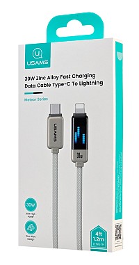 USAMS καλώδιο Lightning σε USB-C SJ743, 30W, 480Mbps, 1.2m, λευκό SJ743USB02