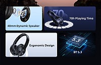 USAMS headphones YH21, ασύρματα & ενσύρματα, Φ40mm, 500mAh, μαύρα TDLYEJYS01