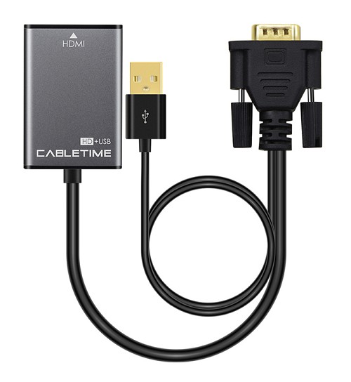 CABLETIME αντάπτορας HDMI σε VGA CT-VGAH με USB, 1080p, 0.15m, μαύρος 5210131039182