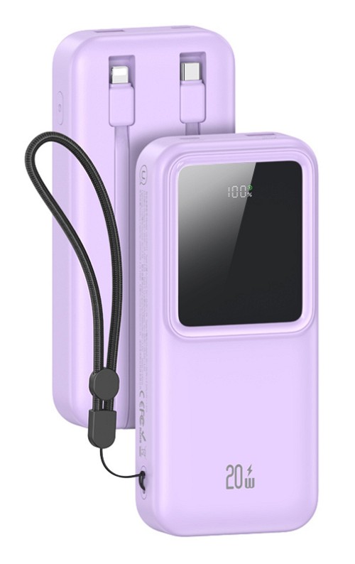 USAMS power bank US-CD212 με καλώδια, 4x έξοδοι, 20000mAh, 20W, μωβ 20KCD21203