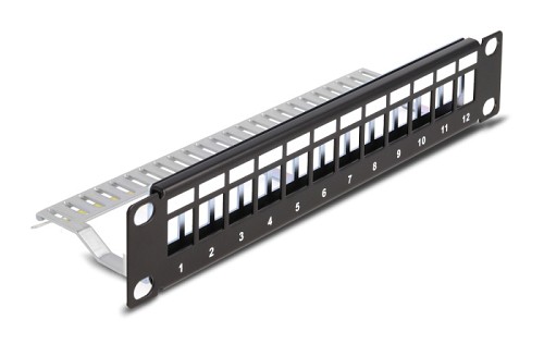 DELOCK Keystone patch panel 66874, 10"/1U, 12x ports, μαύρο 66874