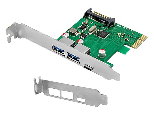 POWERTECH κάρτα επέκτασης PCIe σε 2x USB & 1x USB-C ST627, 5Gbps, 66x68mm ST627