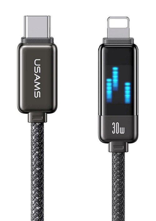 USAMS καλώδιο Lightning σε USB-C SJ743, 30W, 480Mbps, 1.2m, μαύρο SJ743USB01