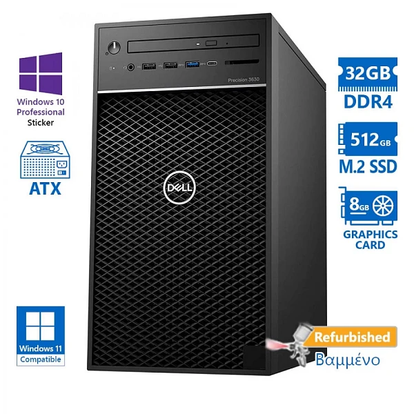 Dell Precision 3630 Tower Xeon E-2224(4-Cores)/32GB DDR4/512GB M.2 SSD/ATI 8GB/No ODD/10P Grade A+