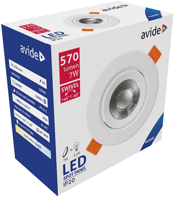 Avide LED Χωνευτό Σπότ 38° Στρογγυλό 7W Ψυχρό 6400K