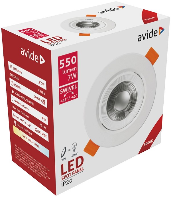 Avide LED Χωνευτό Σπότ 38° Στρογγυλό 7W Θερμό 3000K