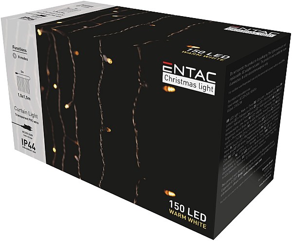 Entac Χριστουγεννιάτικα Κουρτίνα IP44 150 LED 1.5x1.5m με 8 Λειτουργίες