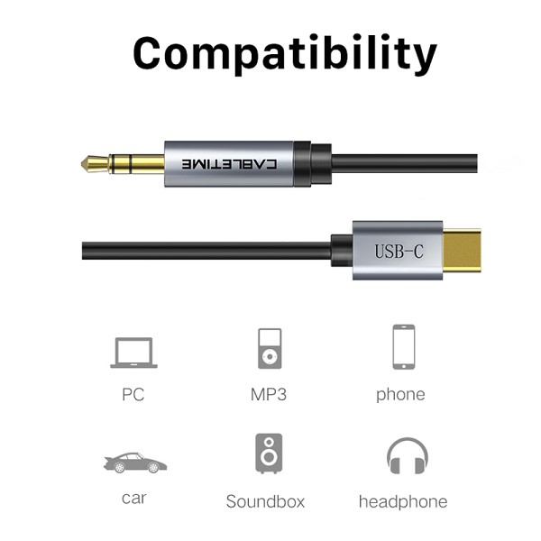 CABLETIME καλώδιο USB-C σε 3.5mm CT-CMAUDIO, AUX, 1.8m, μαύρο 5210131038550