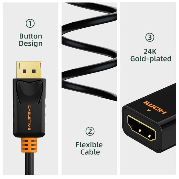 CABLETIME αντάπτορας DisplayPort σε HDMI CT-01G4K, 4K, μαύρος 5210131038987