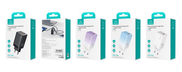 USAMS φορτιστής τοίχου US-CC180, USB & 2x USB-C, 65W PD, GaN, λευκός CC180TC02