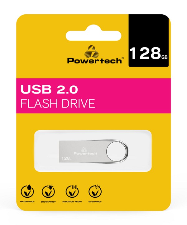 POWERTECH USB Flash Drive PT-1121, 128GB, USB 2.0, ασημί PT-1121