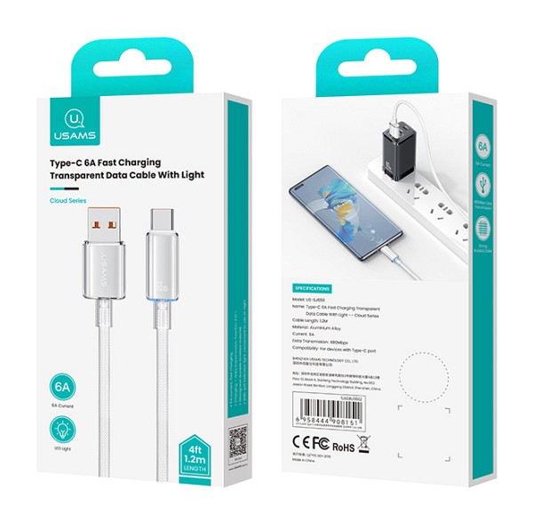 USAMS καλώδιο USB-C σε USB US-SJ658, 66W, 480Mbps, 1.2m, λευκό SJ658USB02