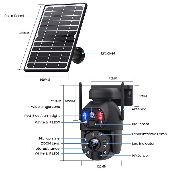 SECTEC smart ηλιακή κάμερα ST-5986M, 3MP dual lens, 20x zoom, 4G, SD, PTZ ST-5986M-20X4GEU