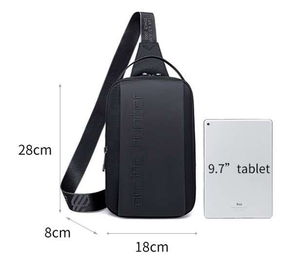 ARCTIC HUNTER τσάντα Crossbody XB00541, με θήκη tablet, 4L, μαύρη XB00541-BK