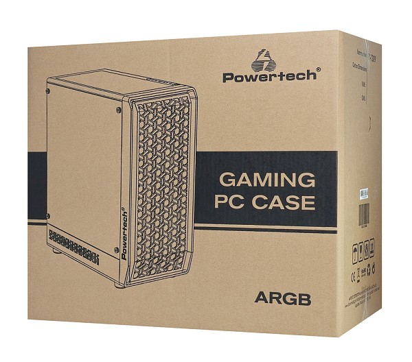 POWERTECH Gaming PC Case PT-1309, tempered glass, 4x ARGB fan, ATX, 340x200x436mm, μαύρο PT-1309