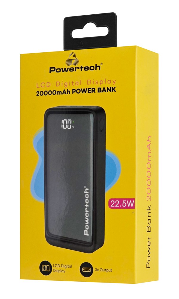 POWERTECH power bank PT-1327 με οθόνη, 20000mAh, 22.5W, μαύρο PT-1327