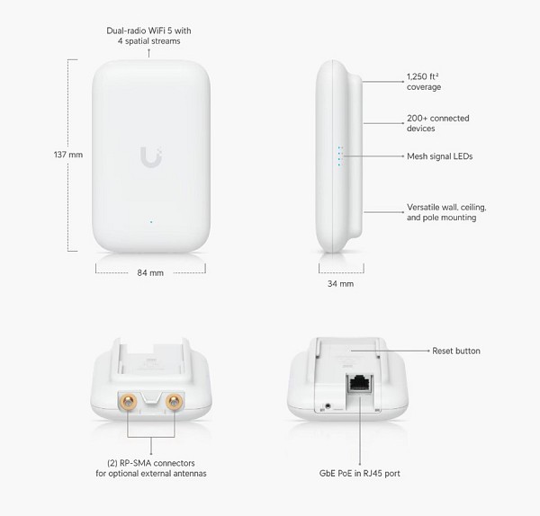 UBIQUITI Access Point UK-ULTRA, WiFi 5, 1167Mbps Dual band, PoE UK-ULTRA